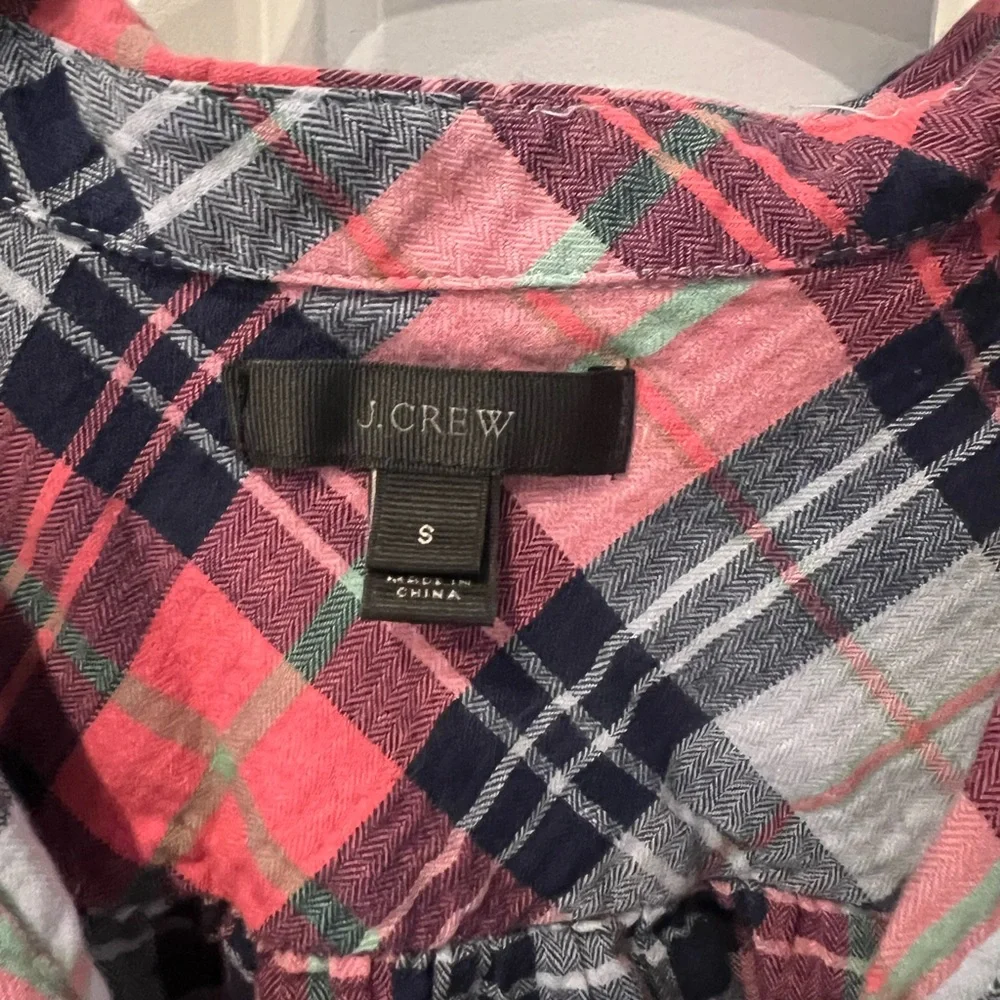 J. Crew Women’s Popover Top Plaid Long Sleeve Half Button Front Size Small EUC